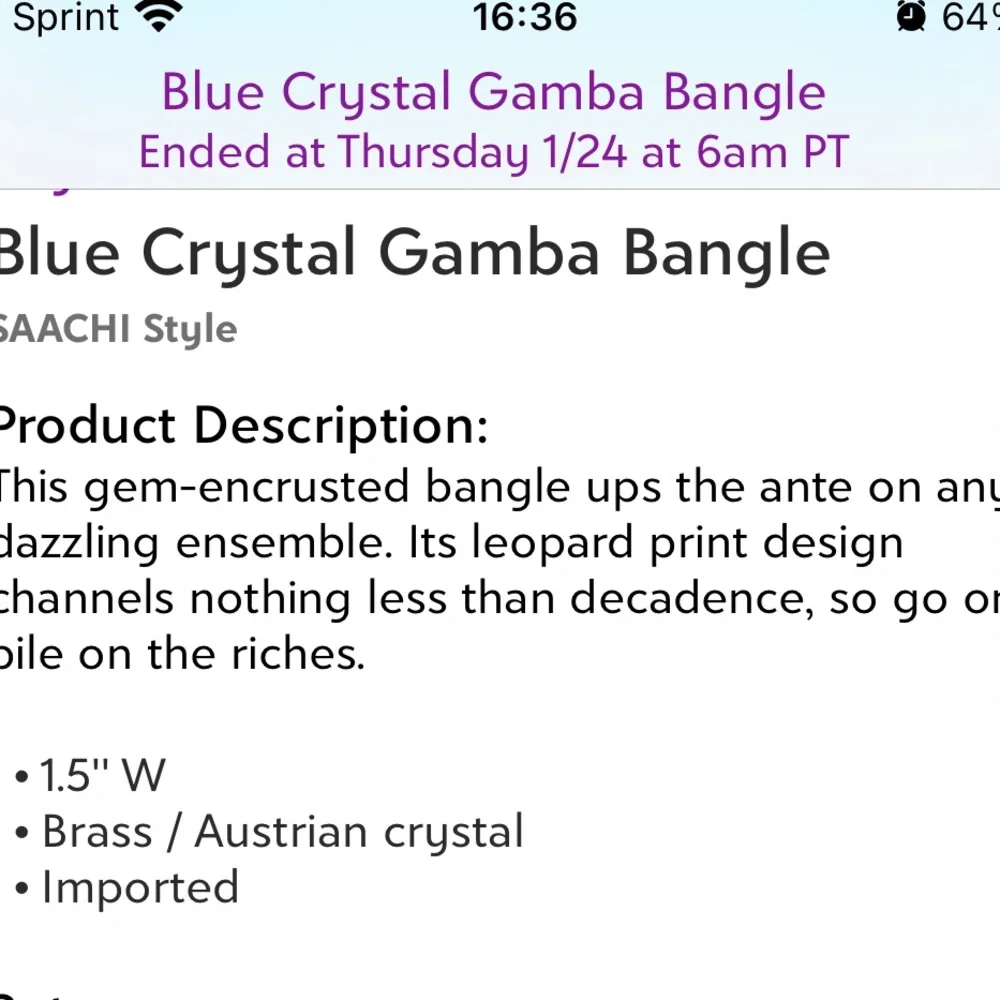 SAACHI-Gamba Blue, black and orange crystal bangle bracelet 1.5” W NWT/boxed - Picture 3 of 3